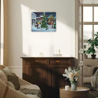 Charmant village de Noël, art mural sur toile sans cadre 24 po x 18 po