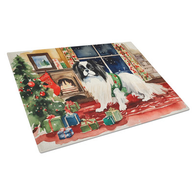 Japanese Chin Cozy Christmas Glass Cutting Board Large