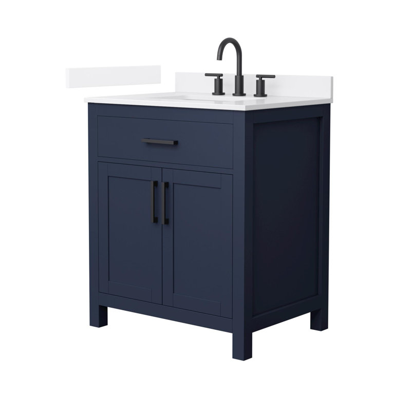 Beckett 30" Freestanding Single Bathroom Vanity with Quartz Top, Dark Blue, White Quartz, Matte Black