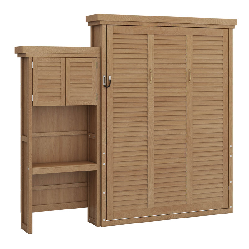 Grand lit escamotable avec plusieurs tablettes de rangement - Décoration de style persienne incluse, Bois