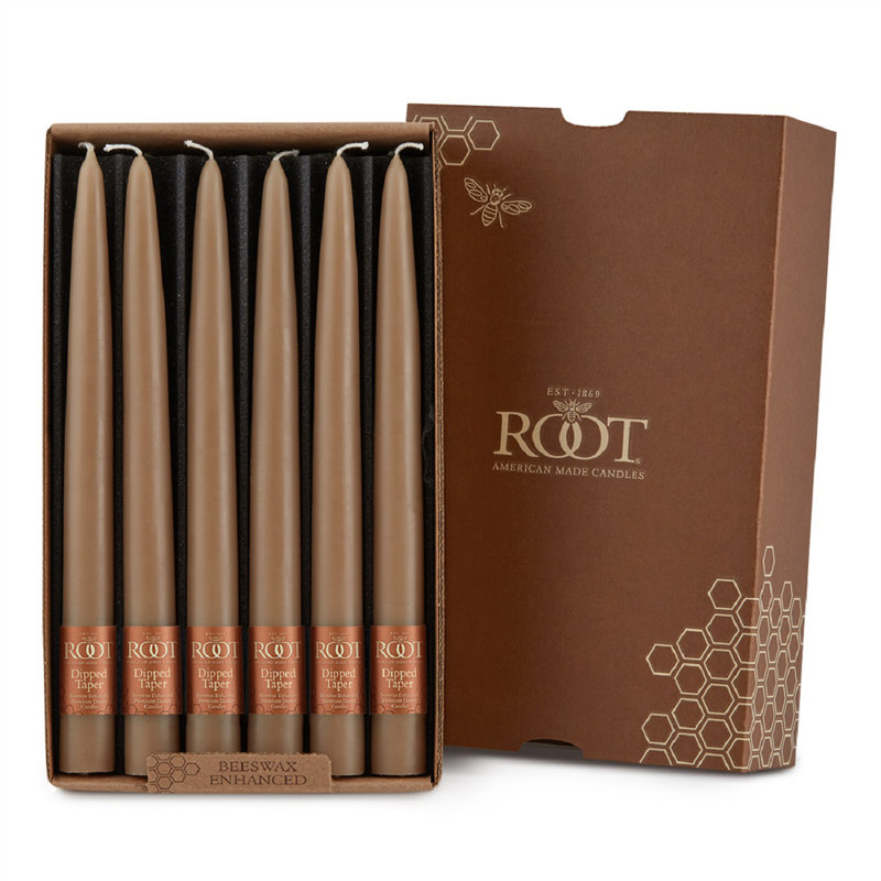12 Piece Unscented Taper Candle Set, Taupe, 9" H x 0.88" W x 0.88" D