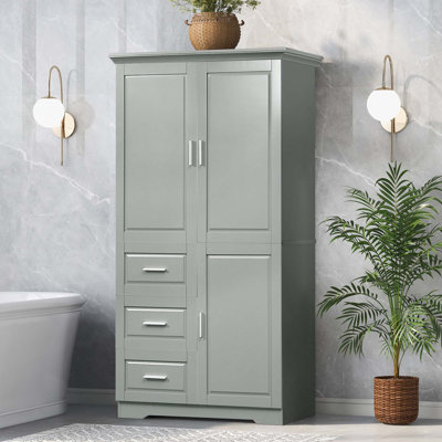 Tall And Wide Storage Cabinet With 3 Drawers & Doors For Bathroom/Office