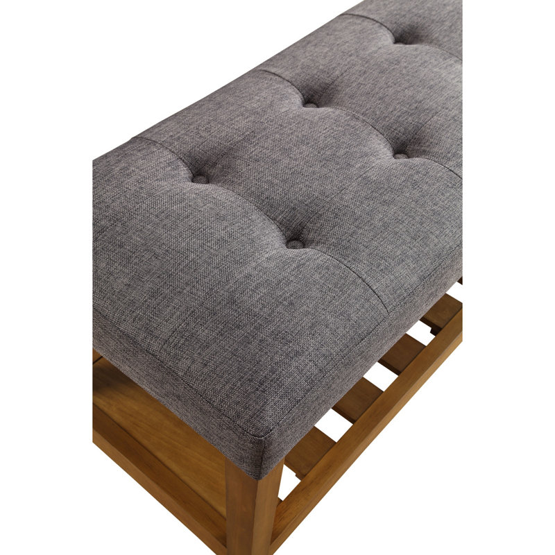 Charla Gray Fabric & Oak Finish Bench, Gray