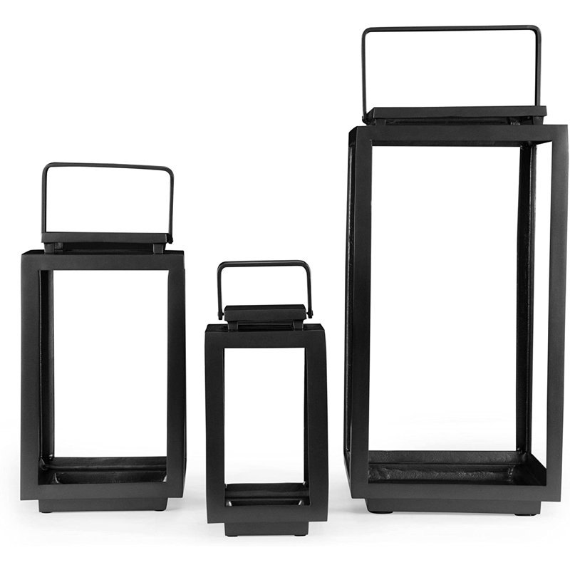 Gunmetal Black Metal Tabletop and Hanging Candle Lantern Set