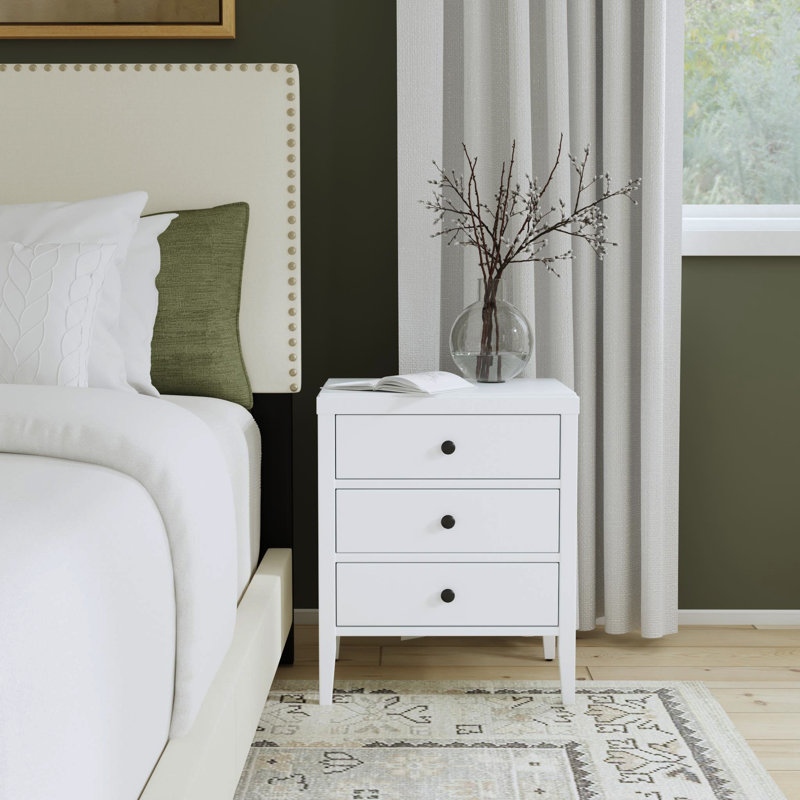 Table de chevet en bois Rushville, Blanc