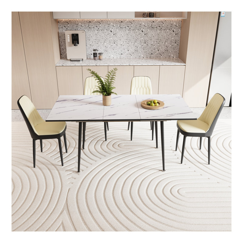 Ensemble de table à manger extensible de 47 à 63 po pour 2 à 6 personnes, équipé d'une chaise de salle à manger rembourrée en tissu polyuréthane épais et d'une table à manger élégante et spacieuse, d'une table de cuisine et d'un ensemble de ch