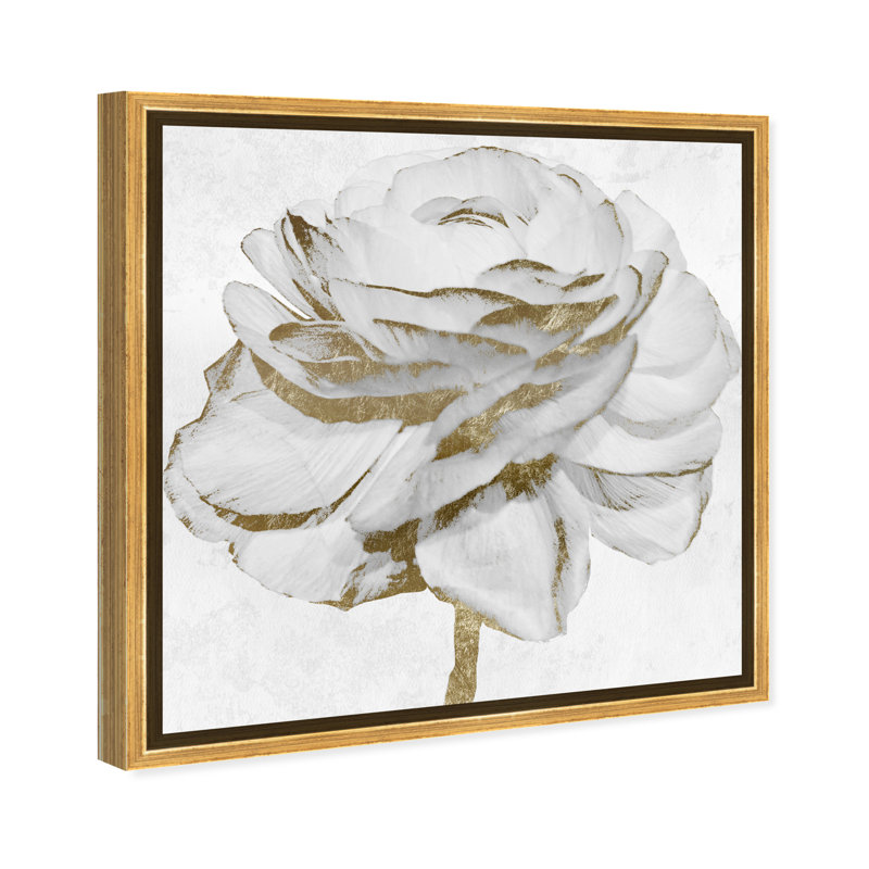 «White Gold Peony», reproduction d'art sur toile, Cadre doré, H 30 po x l 30 po