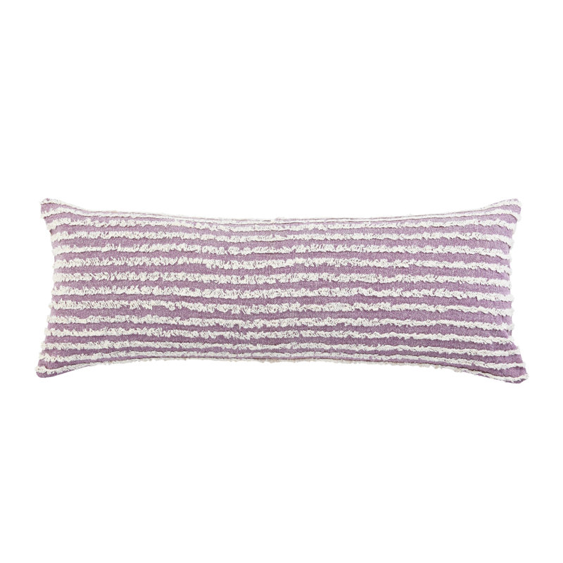 Oreiller 100% coton 14 po x 36 po avec fermeture à glissière 14 po, Mauve / crème rayé