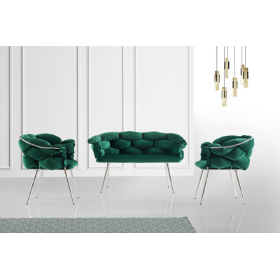 Ensemble de canapé moderne en velours (3 pièces) - vert et chrome | Structure 100% métal, canapé 2 places: 53,1 x 31,1 x 25,6 po, canapé 1 place: 29,5 x 31,1 x 25,6 po | Capacité de 250 et 150 lb | Conception élégante et durable pour le salon