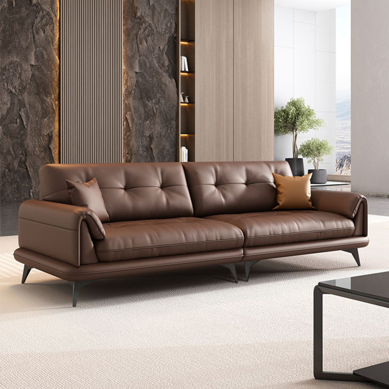 Canapé modulaire en cuir véritable couleur café, H 35,43 po x l 94,49 po x P 37,4 po
