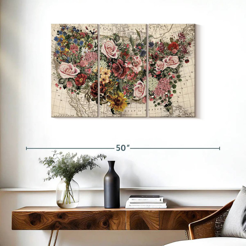 Aliaz Floral USA Map, 24" H x 38" W