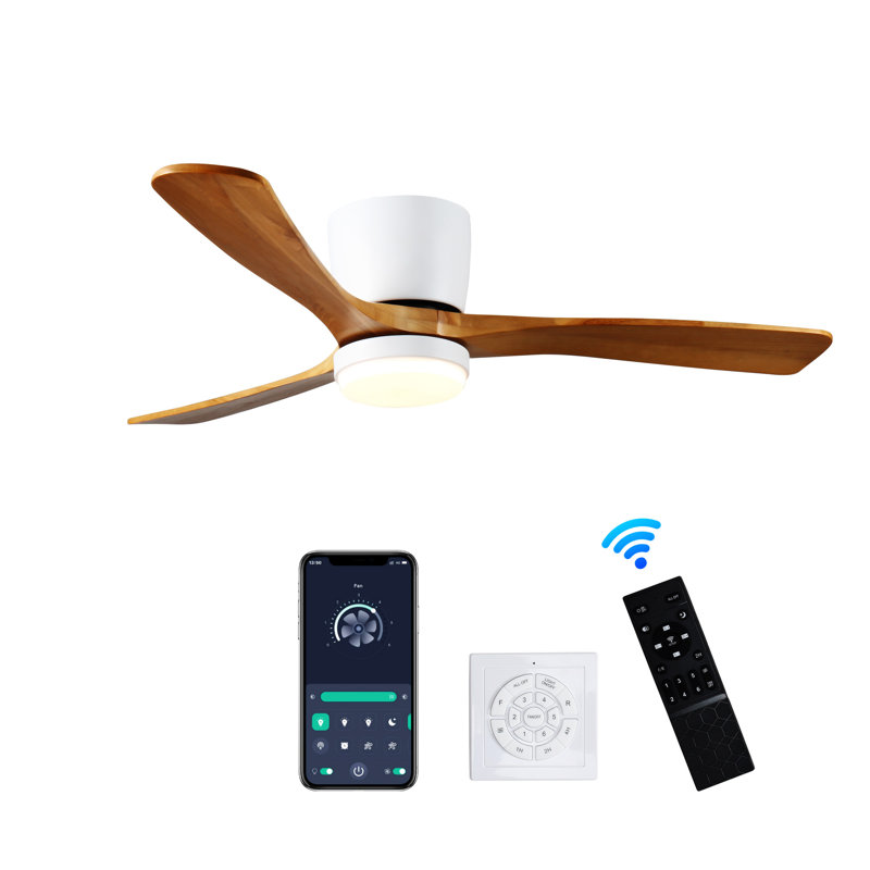 42 inch Wood Ceiling Fans with Lights and Remote, Modern Flush Mount Low Profile Ceiling Fan with Light, 6 Speed, Reversible DC Motor