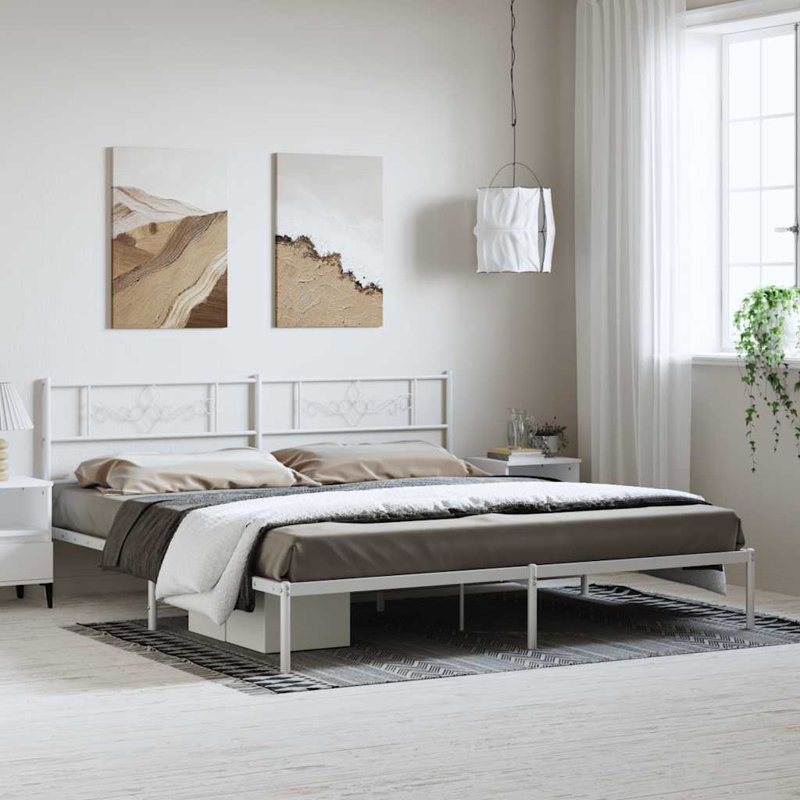 Cadre de lit en métal 12 po avec tête de lit sans matelas, Blanc avec tête de lit, Grand