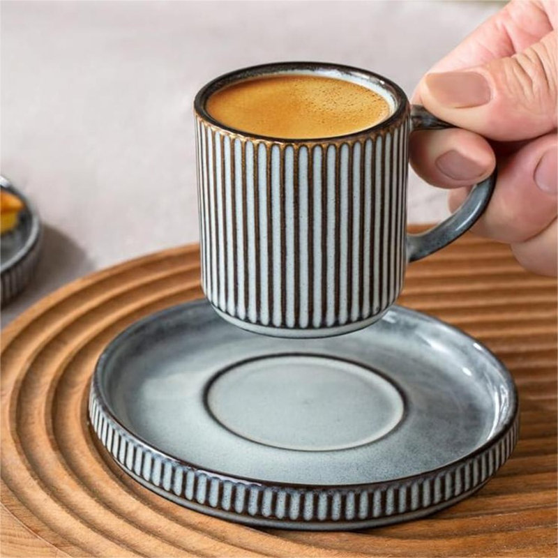 Stoneware 3oz Espresso Cup & Saucer Set (Set of 4), Smoky Blue