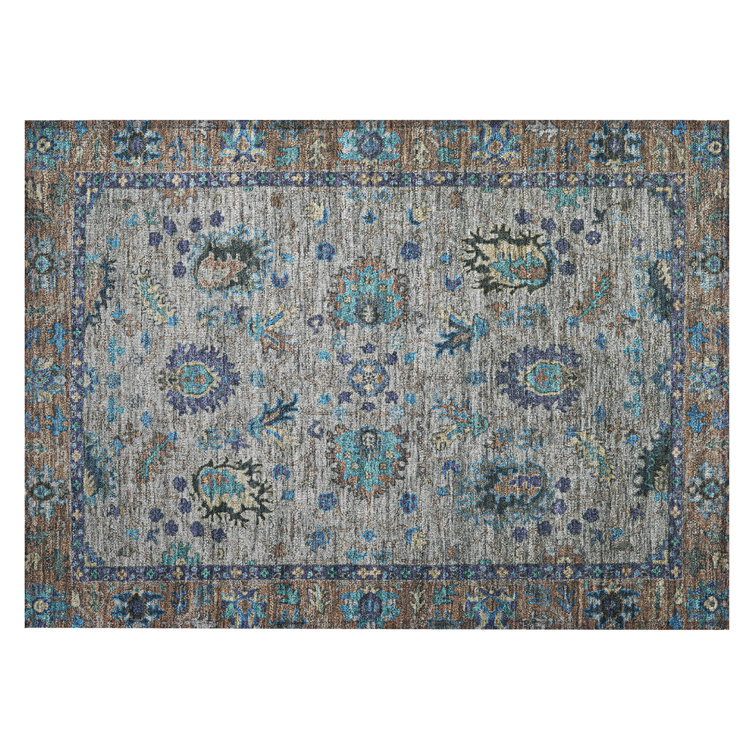 Machine Washable Indoor/Outdoor Xhevrie Pewter Rug