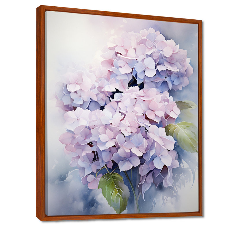 «Maybeck», impression sur toile «Hydrangea Graceful Whispers», H 40 po x l 30 po x P 1,5 po, Cadre flottant brun