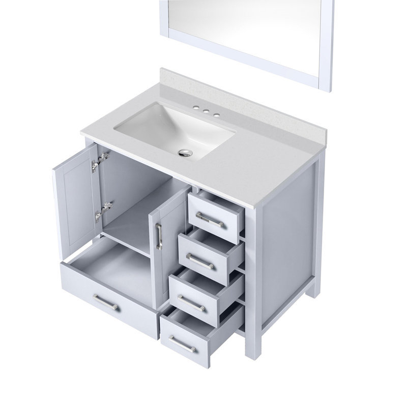 Meuble-lavabo l 36 po x P 22 po, comptoir blanc décalé à gauche et miroirs 34 po, Blanc