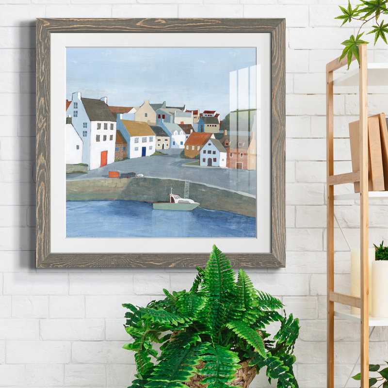 «Old Coast Town II», reproduction encadrée de qualité supérieure - prête à être accrochée, Cadre gris