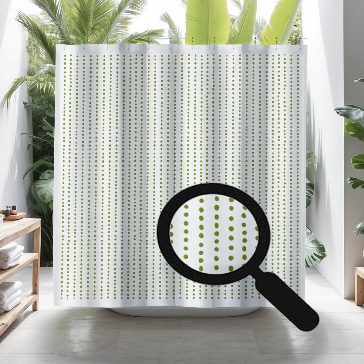 Thora Dots Mid-Century Shower Curtain, Chartreuse