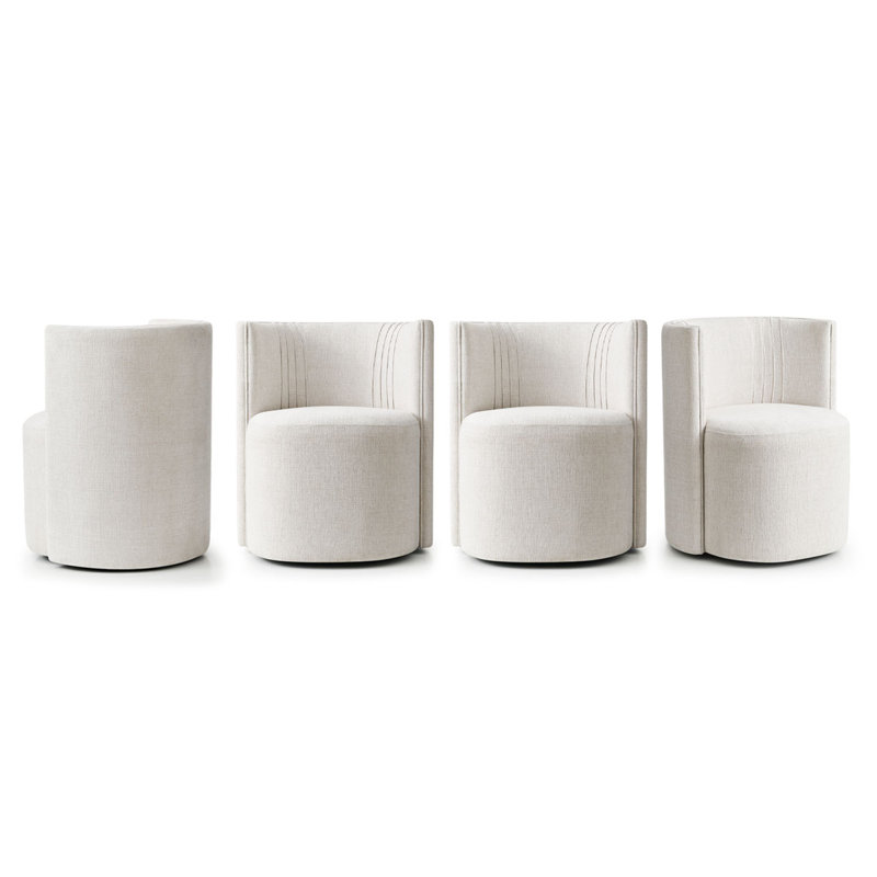 Upholstered Barrel Back Dining Chairs with Hidden Casters, Beige