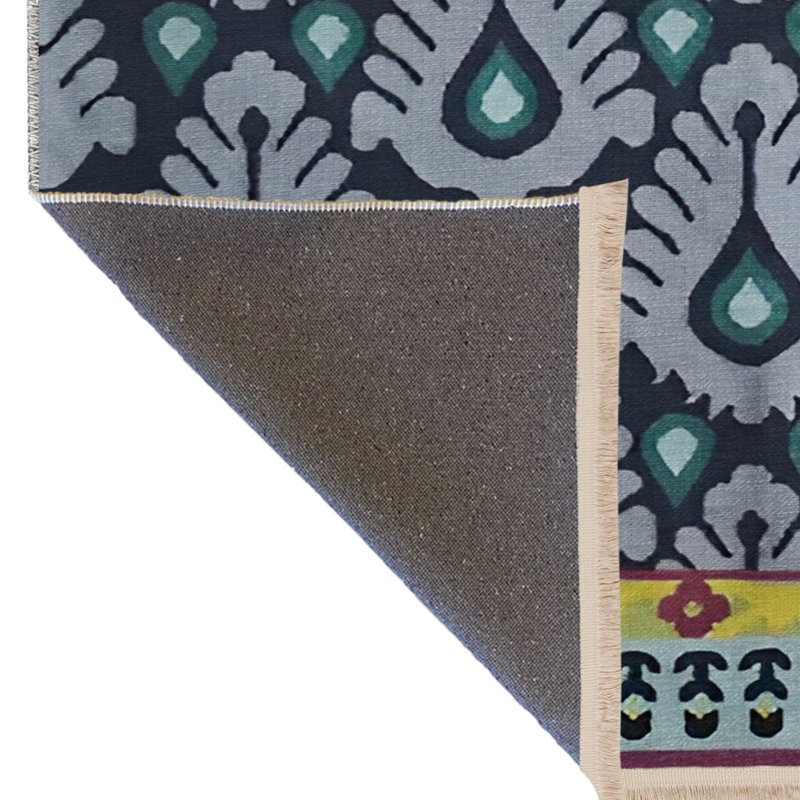 Tapis décoratif moderne à motif de fleurs bleues, Rectangle 4 pi 11,06 po x 7 pi 6,55 po