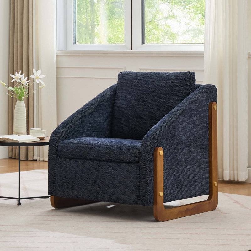 Fauteuil en tissu d'ameublement Chenille, Bleu