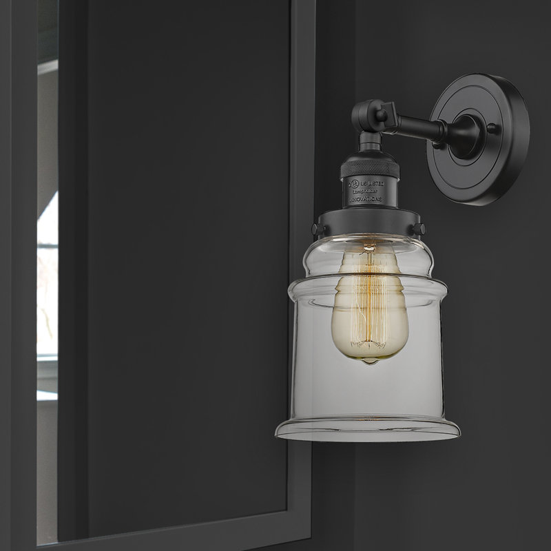 Galaviz Dimmable Bath Sconce, Matte Black, 6 Watt Vinage LED Bulb, Clear