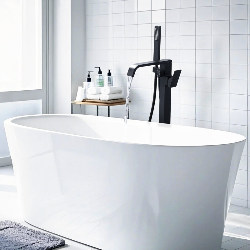 1 Handle Bathroom Freestanding Tub Filler with Diverter, Matte Black