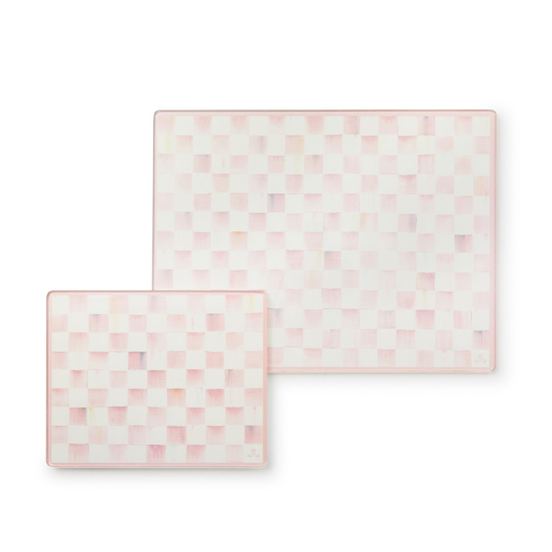 Courtly Check Glass Cutting Board, Set Of 2, Pink/White