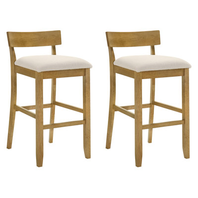 Merie Modern Transitional Wood Bar Height Kitchen Bar Stool In Amber Glow Finish With White Boucle Fabric Upholstered Seat - Set Of 2
