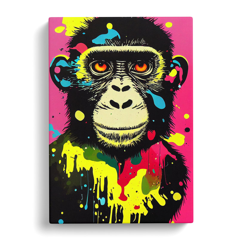 Paint Splash Monkey No.2 - Wall Art, 50cm H x 35cm W x 3cm D, Wrapped Canvas