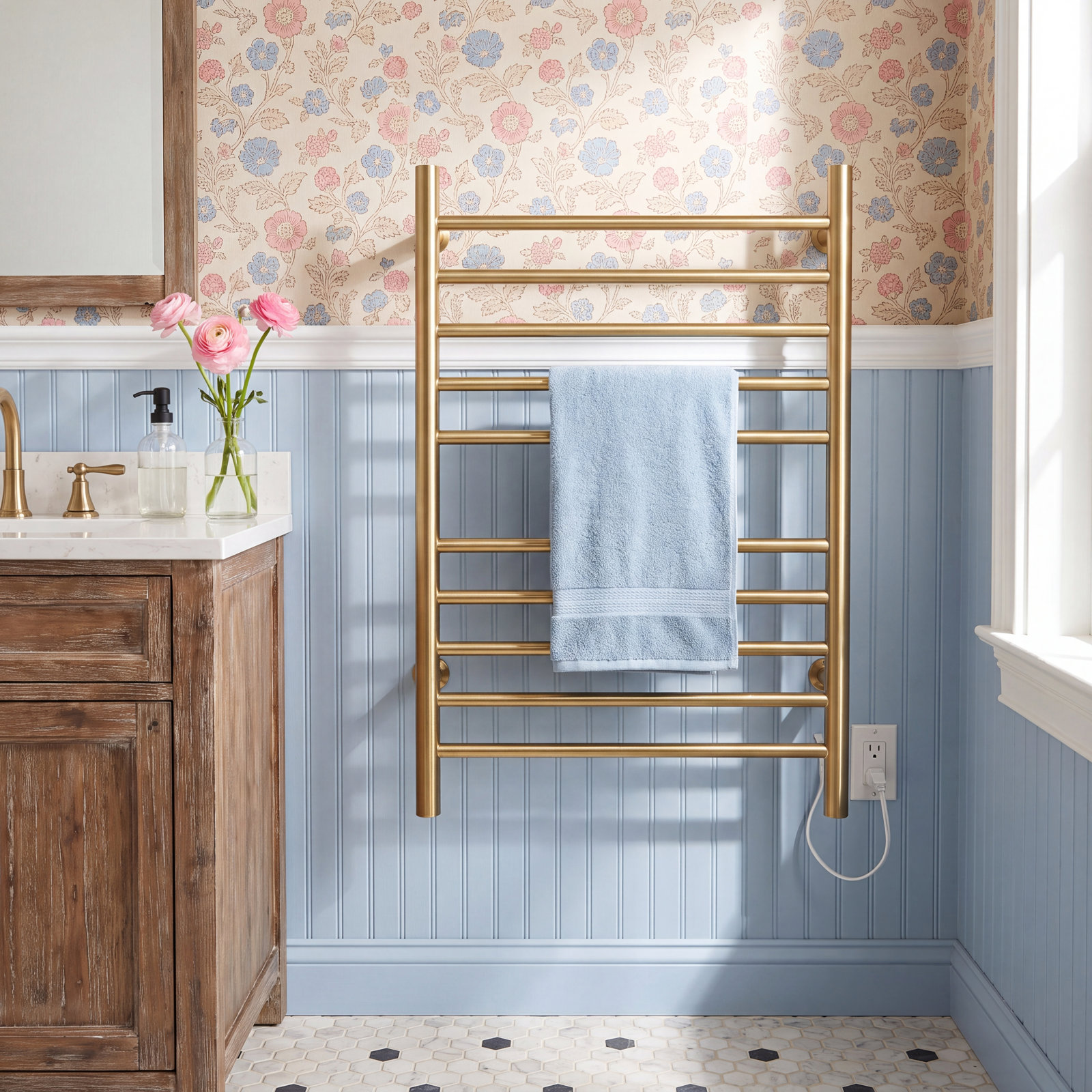 Wall Mount Electric Towel Warmer, Satin Brass