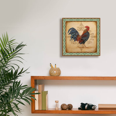 'Cockadoodledoo B Green Border' by Jean Plout Canvas Wall Art, 12" x 12"