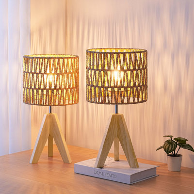 Aurion 14.2" Solid Wood Tripod Table Lamp with Rattan Shade