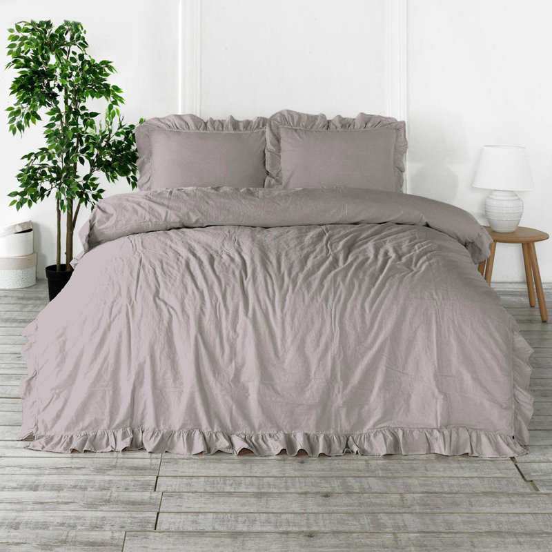Ensemble de housse de couette 100% coton Landwehr, Housse de couette très grand + 2 très grandes ta, Gris
