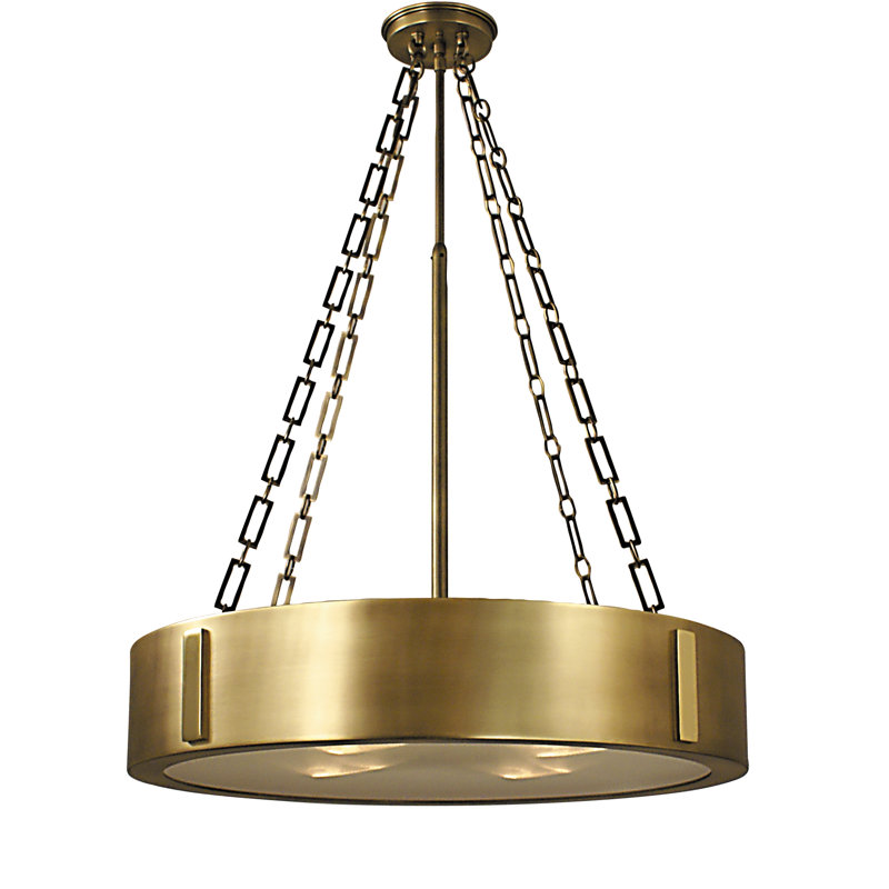 Lustree tambour 4 lumières unique Woodway, Bronze moisson et laiton poli