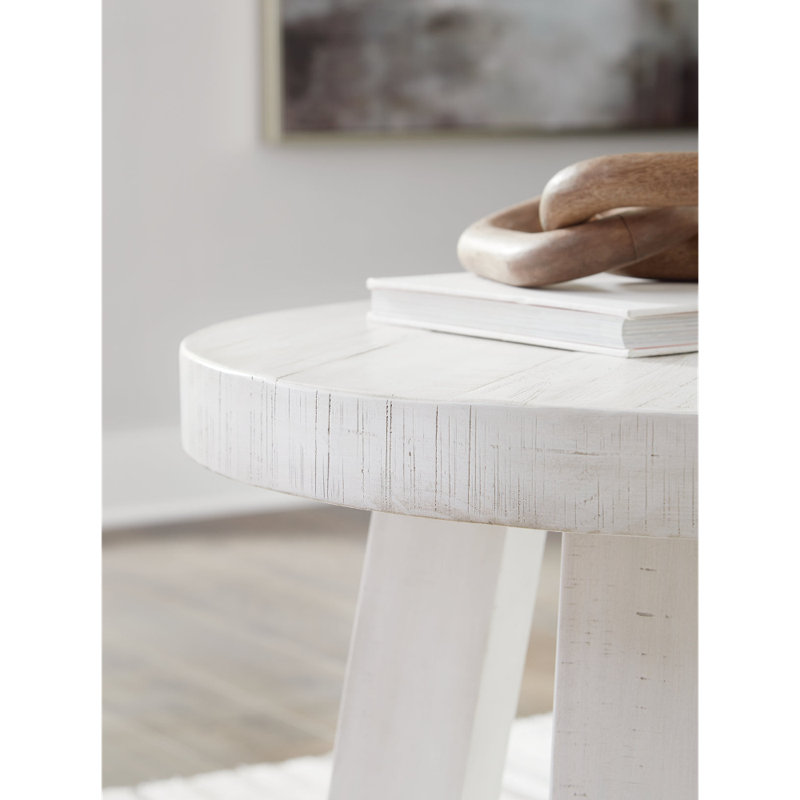 Off-White Round Pine Wood End Table