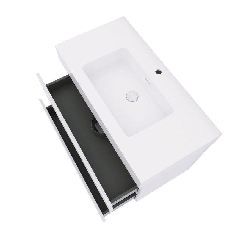 Meuble-lavabo flottant mural 36 po avec lavabo, Blanc, Blanc