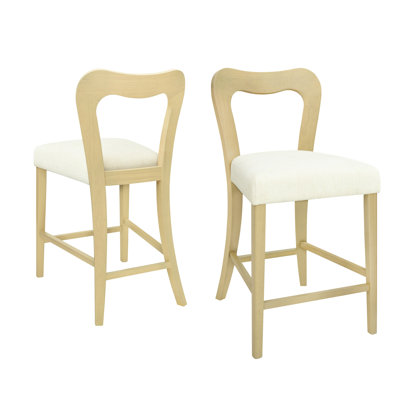 Counter Stools Without Arm In Ash And Beige, Of 2, High - Quality Rubberwood Frame, Chunky Seat, Slightly Curved Back For Relaxed Meals Rubberwood, Elegant Design, Comfortable Gathering