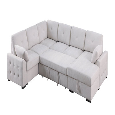 Nyhan Upholstered Corner Sectional With Pull Out Loveseat And Storaged Chaise