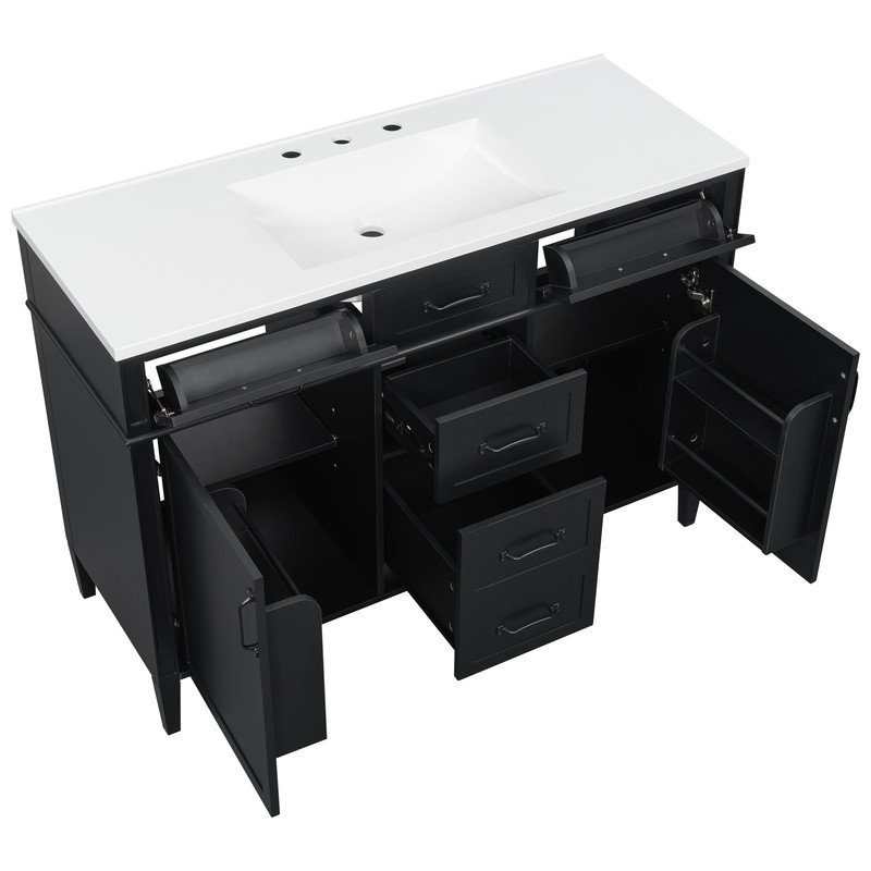 Ensemble de meuble-lavabo simple autoportant 48 po avec comptoir en céramique et système de rangement de salle de bain 48 po