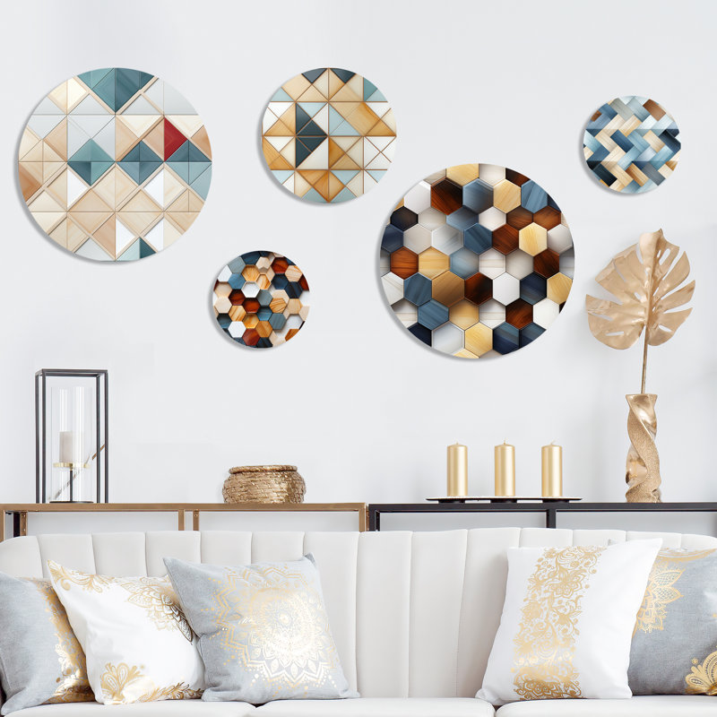 Carreaux de mosaïque blanche Coragh - ensemble d'art mural rond géométrique moderne de 5