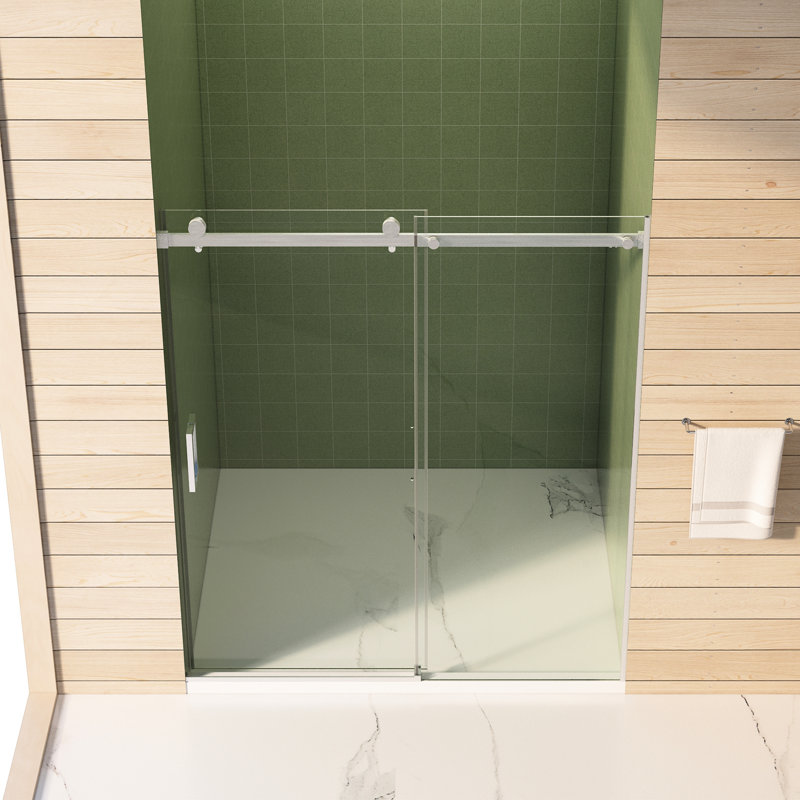 Cabine de douche coulissante de 56 à 60 po x H 70 po avec verre trempé de 5/16 po d'épaisseur de 8 mm, couche facile à nettoyer et tampon pour un mouvement en douceur d'une largeur de 60 po et d'une hauteur de 70 po, avec une finition de 8 mm et une finition en nickel brossé