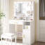 Bureau de coiffeuse avec miroir et 10 lumières DEL, coiffeuse de maquillage avec 3 tablettes et 4 compartiments ouverts, coiffeuse avec grand tiroir et armoire, 3 luminaires réglables, blanc-1222415286