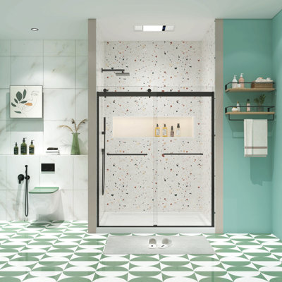 Porte de douche à dérivation, porte coulissante, avec verre trempé 5/16 po