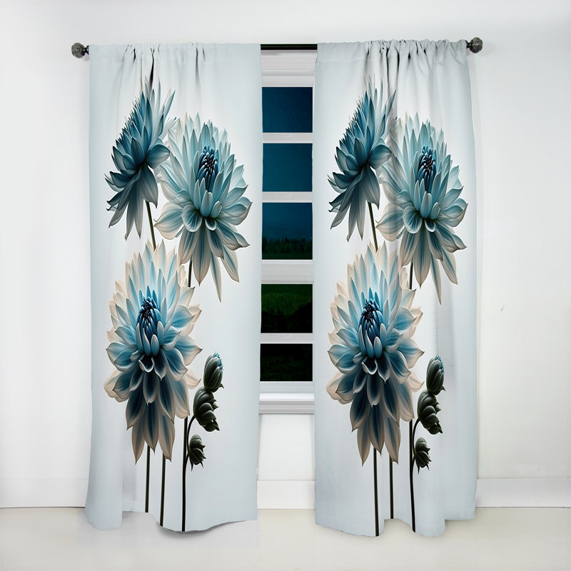 Alcona - Hyper Realistic Blue And White Flowers - Daisy Curtain - Velvet Room Darkening - 1 panel, 52" W x 120" L