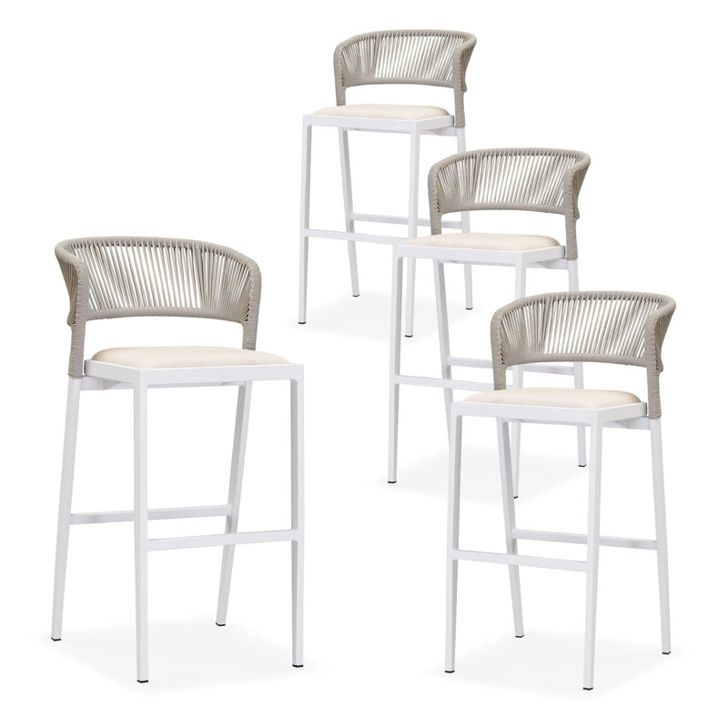 Tabouret de bar d'extérieur Brasia, Blanc / Beige, 29.72"