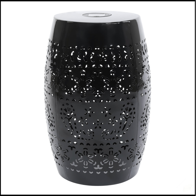 Table d'appoint en métal à énergie solaire avec motifs lumineux complexes pour une utilisation intérieure et extérieure, Noir