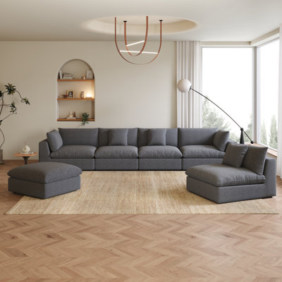 156.7‘’ Oversized U Shaped 6 Piece Modular Cloud Sectional Sofa with Ottoman by Ebern Designs