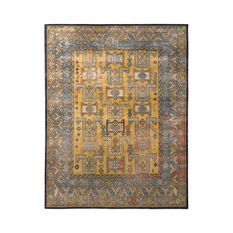 Distressed Homage Hand Knotted Wool Geometric Area Rug, Rectangle 12' x 18'